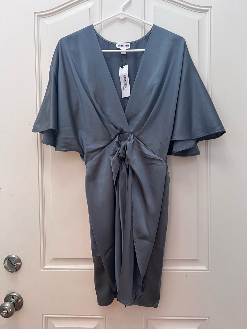 The Drop Slate Gray Satin Tie-Front Mini Dress